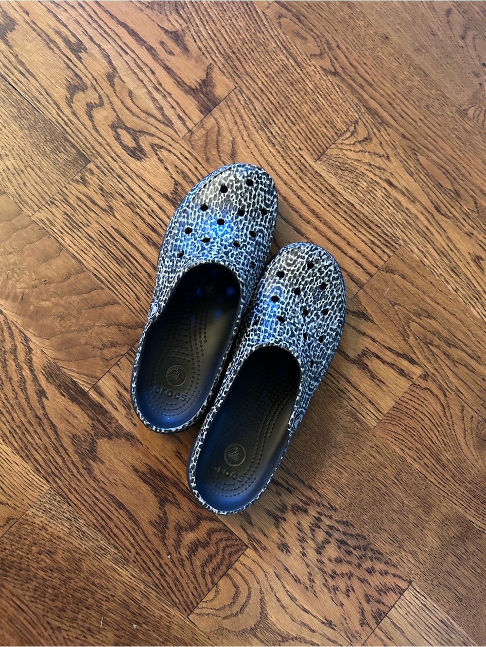 CROCS Women's Leopard Print Slip-On Clog in Black and Gray - Picture 2 of 5